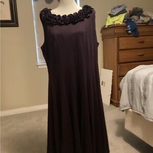 Jessica Howard Dark Purple Midi Dress with Floral Neckline